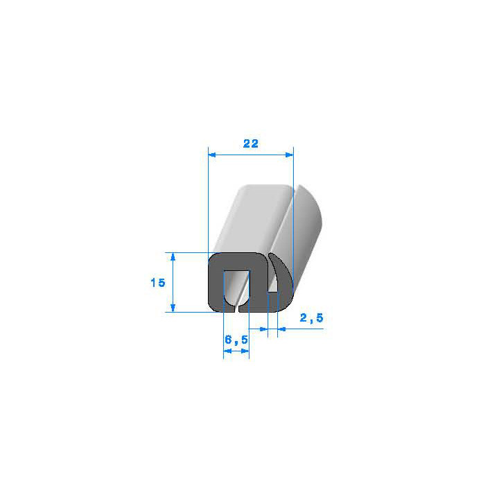 Profilé Caoutchouc SE256 - 22,5x15 mm L 1 m