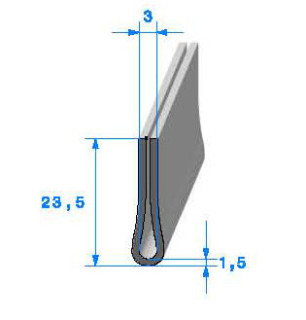 Profilé Caoutchouc SE130.15 - 23,5x3 mm L 1 m