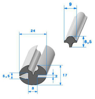 Profilé Caoutchouc SE551 + SE270 - 24x17 mm L 1 m