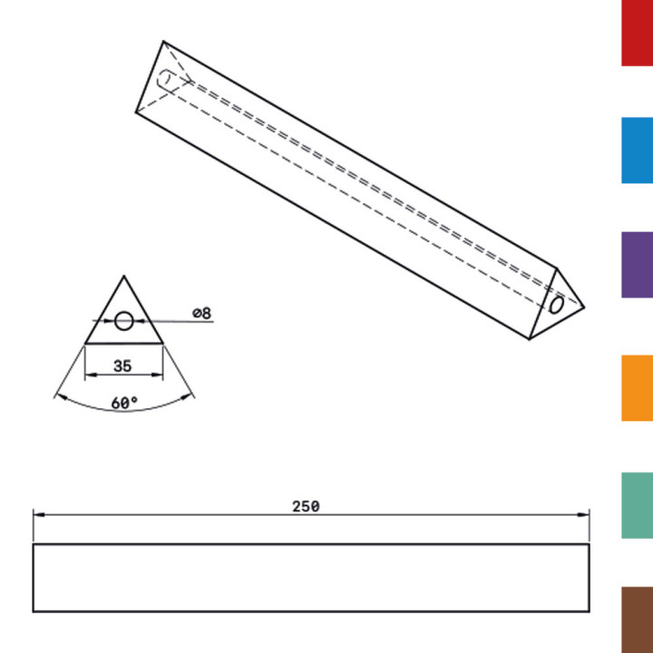 Coussin Pliage PU Triangulaire equilaterale 35 - DIAM.8 (Creux) L250 95ShA