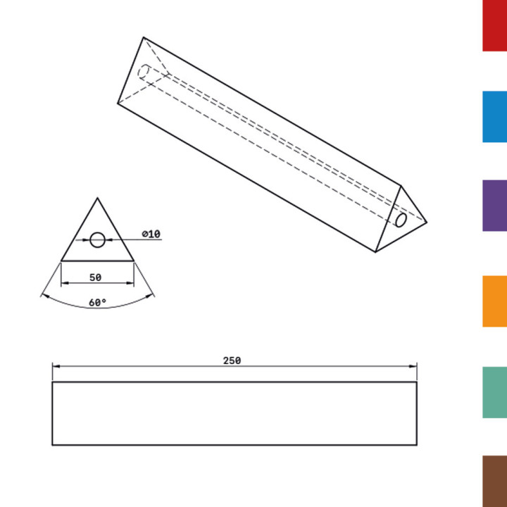 Coussin Pliage PU Triangulaire equilaterale 50 - DIAM.10 (Creux) L250 95ShA