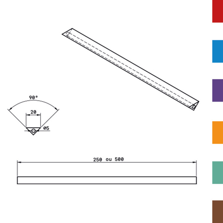 Coussin Pliage PU Triangulaire isocele 20 - DIAM.5 (Creux) L250 90ShA